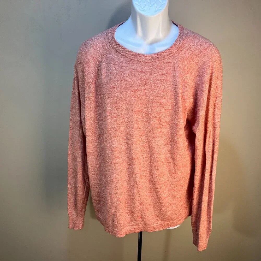 J. Crew Men's salmon pink flecked Linen Blend crewneck pullover Sweater XL EUC